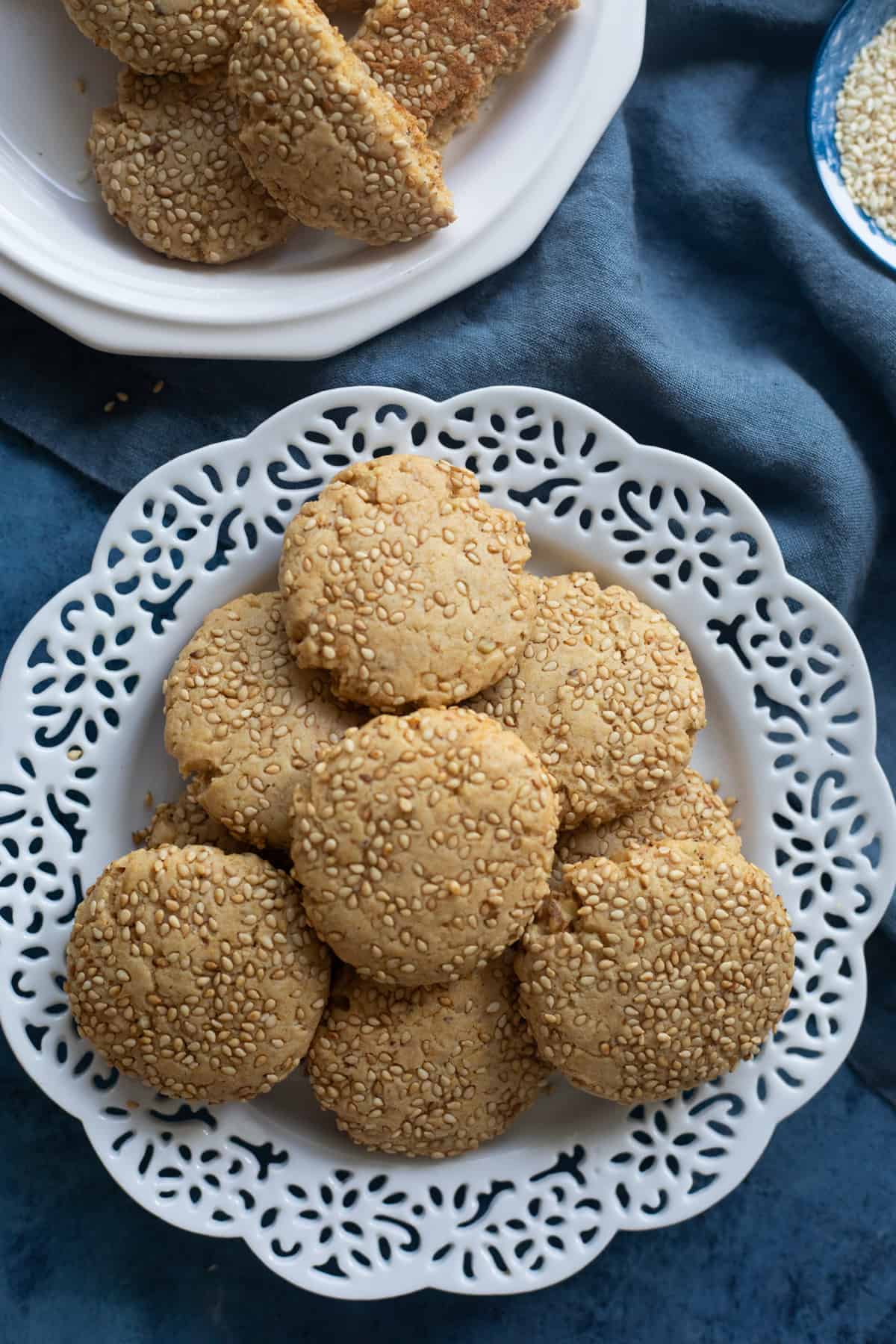 Overhead shot of cookies made with tahini. 