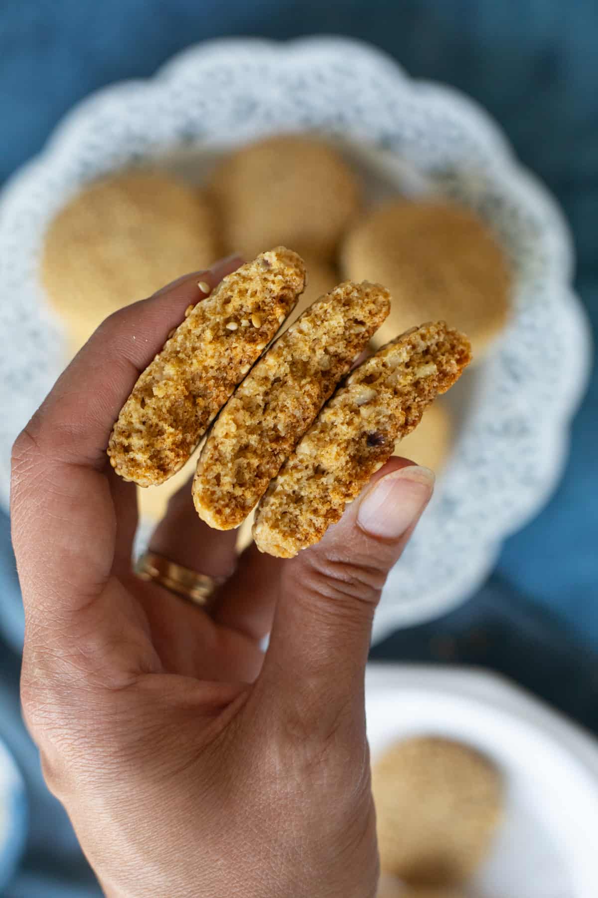 The texture of dairy-free egg-free tahini cookies.