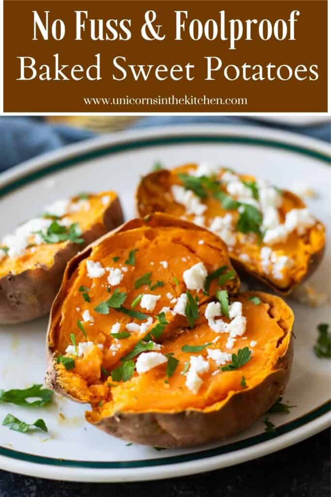 Baked sweet potatoes are easy and so versatile. Learn how to make sweet potatoes in the oven with my easy to follow tutorial. You can serve them plain or with my favorite toppings.