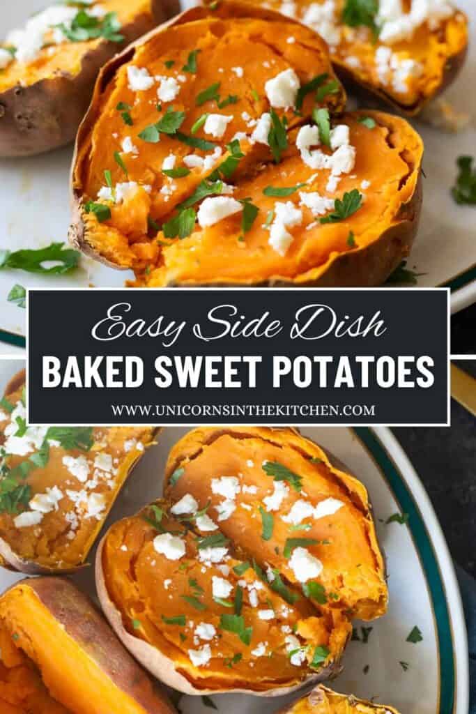 Baked sweet potatoes are easy and so versatile. Learn how to make sweet potatoes in the oven with my easy to follow tutorial. You can serve them plain or with my favorite toppings.