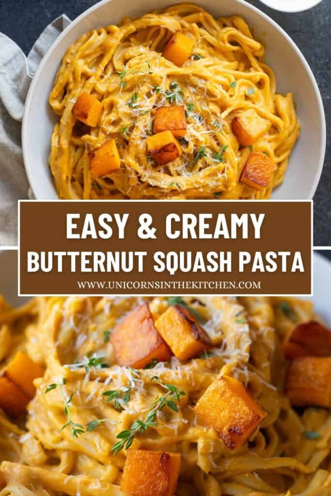 This delicious butternut squash pasta is the perfect dinner for fall. Roasted butternut squash mixed with ricotta and vibrant spices makes for a creamy sauce that goes with any type of pasta.