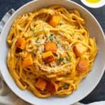 Butternut squash pasta in a bowl.