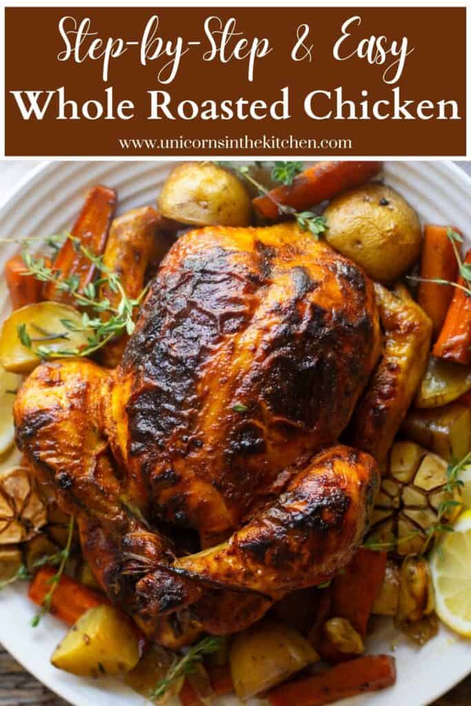 This easy roasted chicken recipe is perfect for every cook. Learn how to roast a chicken that's juicy and tender with golden crispy skin and so much flavor in every bite. This recipe is easy enough for a family meal and fancy enough for company! You can serve it with a variety of sides including salads and rice dishes.