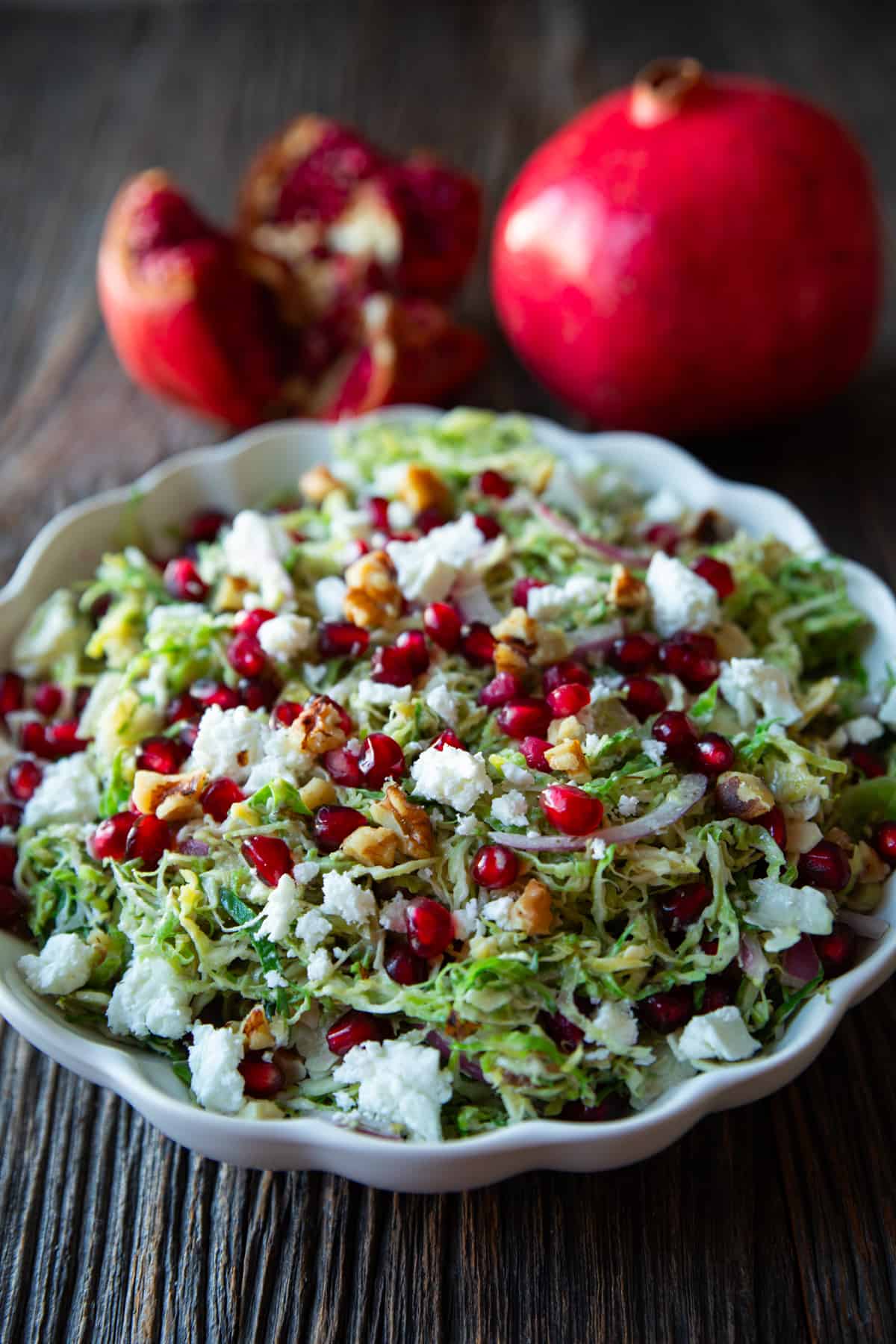 Front shot of brussel sprout salad. 