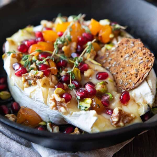 Front shot of baked brie.