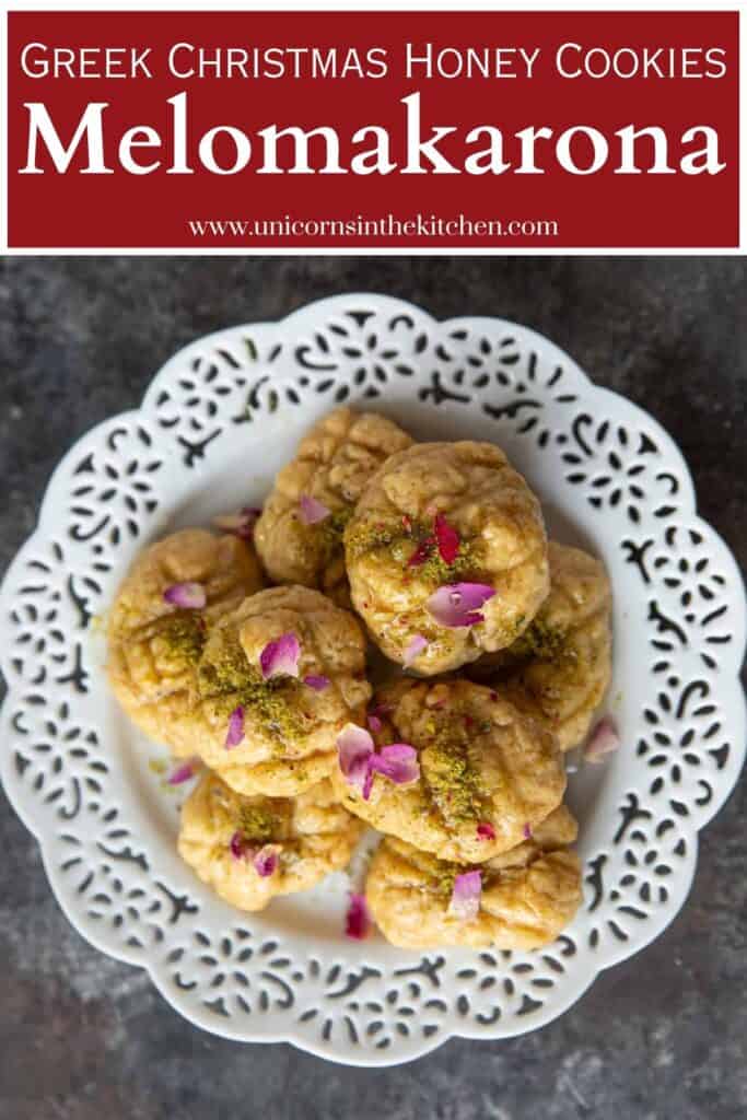 Melomakarona are Greek honey cookies that are soft with a pleasant orange cinnamon scent. These cookies are soaked in a spiced honey syrup and topped with crushed walnuts. You can make them ahead of time and enjoy them for the holidays.