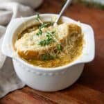 French onion soup is a classic for a reason. Learn how to make restaurant quality French onion soup using onions, beef broth, toasted bread and melty cheese.