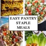 Here are super easy, super simple pantry staple meals. These recipes call for simple and common ingredients that you can get in one shopping trip. I've gathered a collection of main dishes with side dish suggestions for you to try. This post also includes a shopping list that you can save and reuse. 