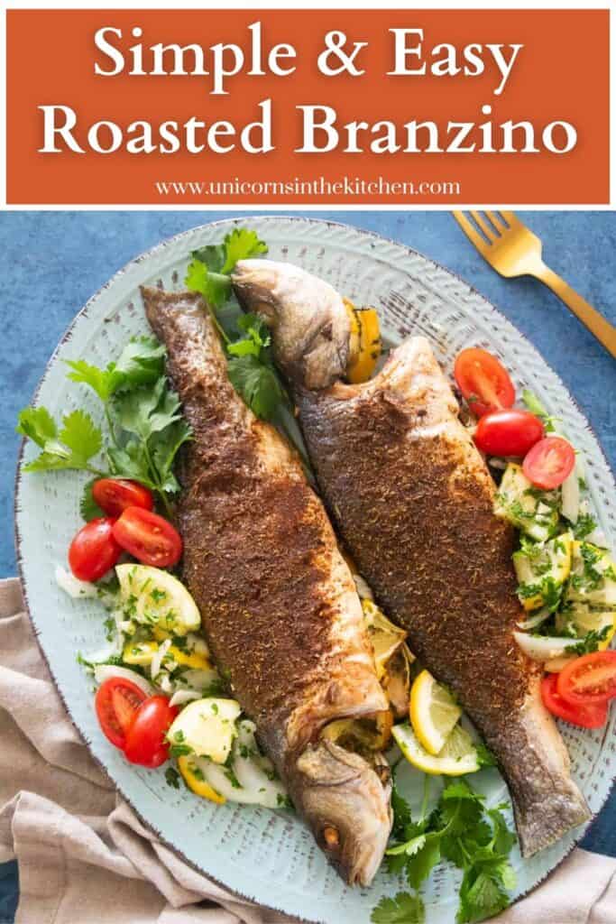 Roasted branzino with aromatics and spices! This simple branzino recipe comes together in no time and is perfect as a weeknight dinner or to impress your guests. Roasting a whole branzino is a lot easier than what you might think. The lemon adds a lot of flavor to the fish, you can serve it with rice, potatoes or a fresh salad. 