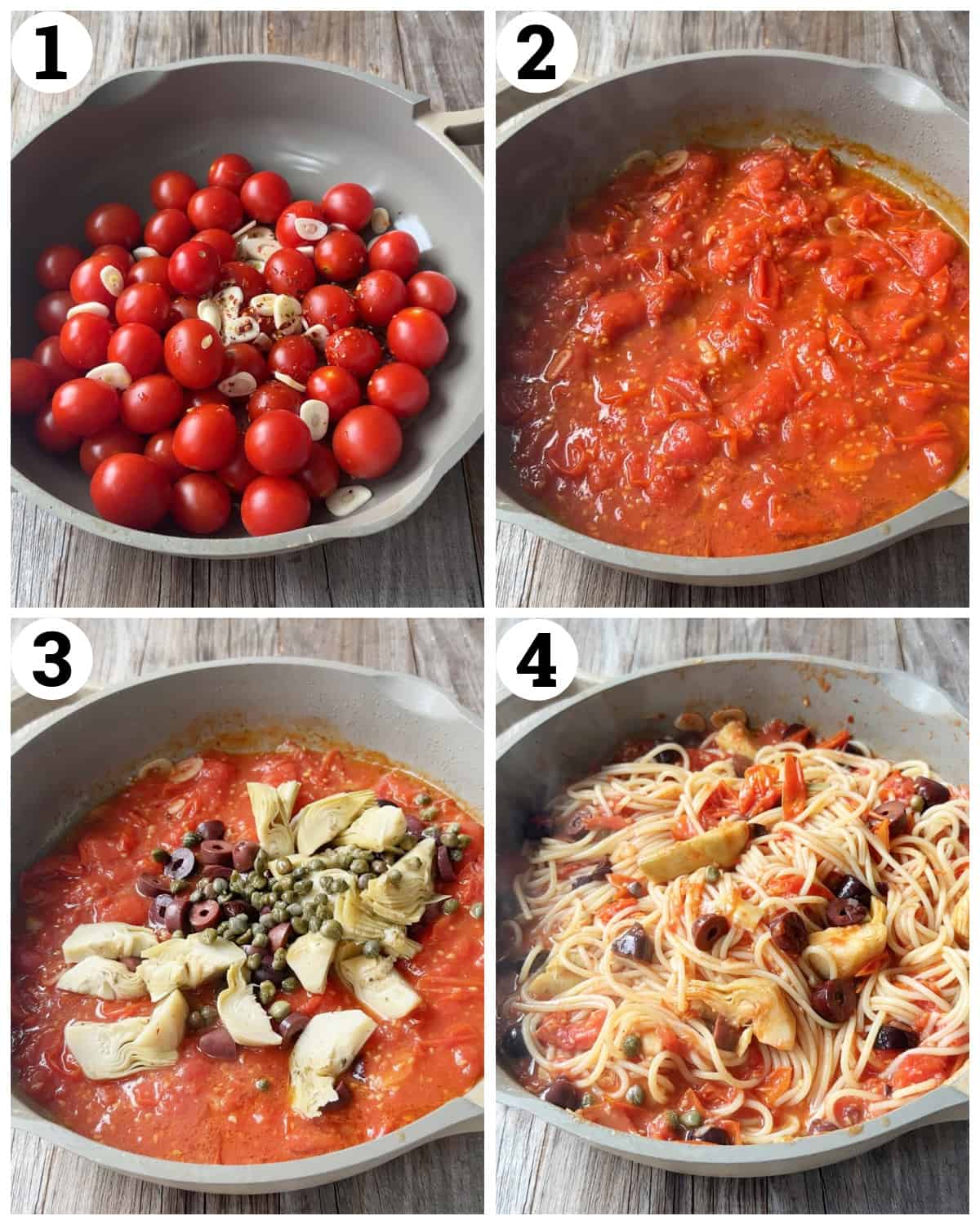 Cook the tomatoes and garlic, add the vegetables