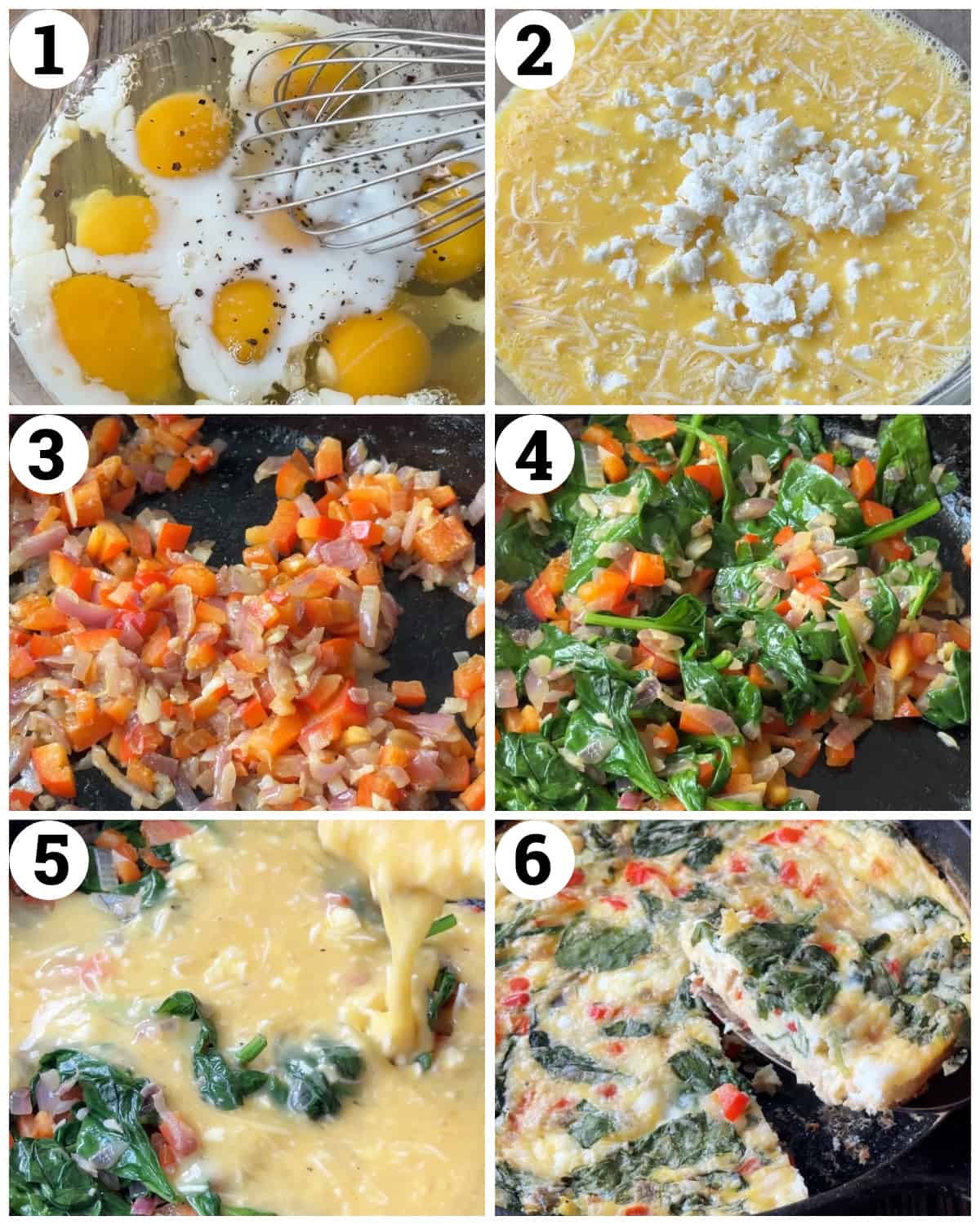Mix the eggs, add the cheese, saute the vegetables, add the eggs and bake. 
