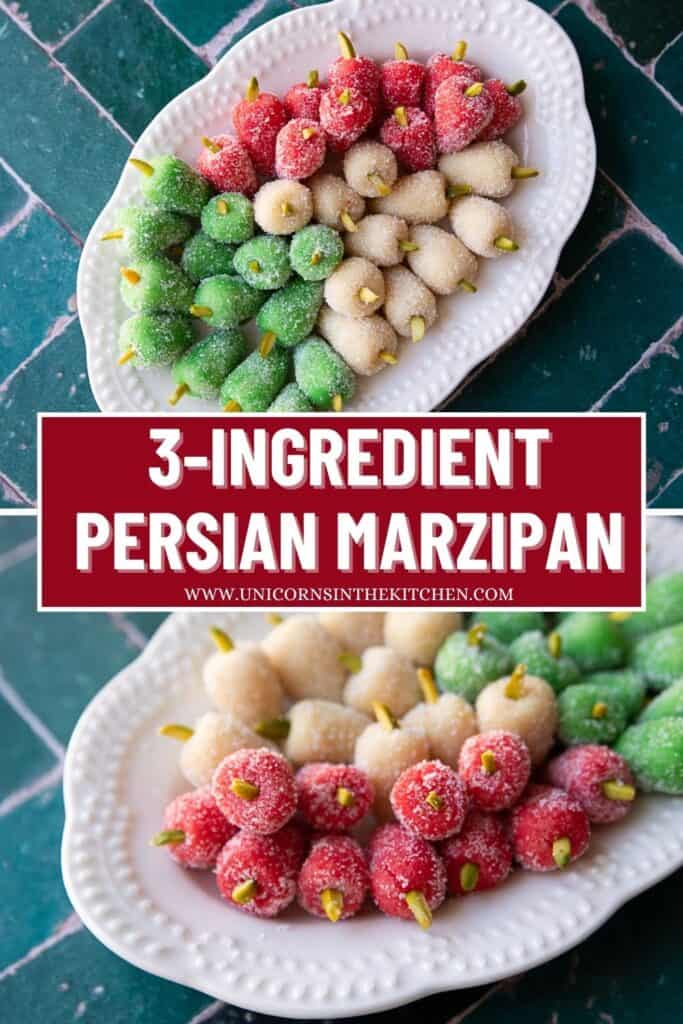 Toot is a traditional Persian no bake treat that's made for Nowruz (Persian New Year). It calls for only 3 ingredients and is ready in 10 minutes. The word toot means mulberry in Farsi, referring to the shape of these little vegan marzipans.