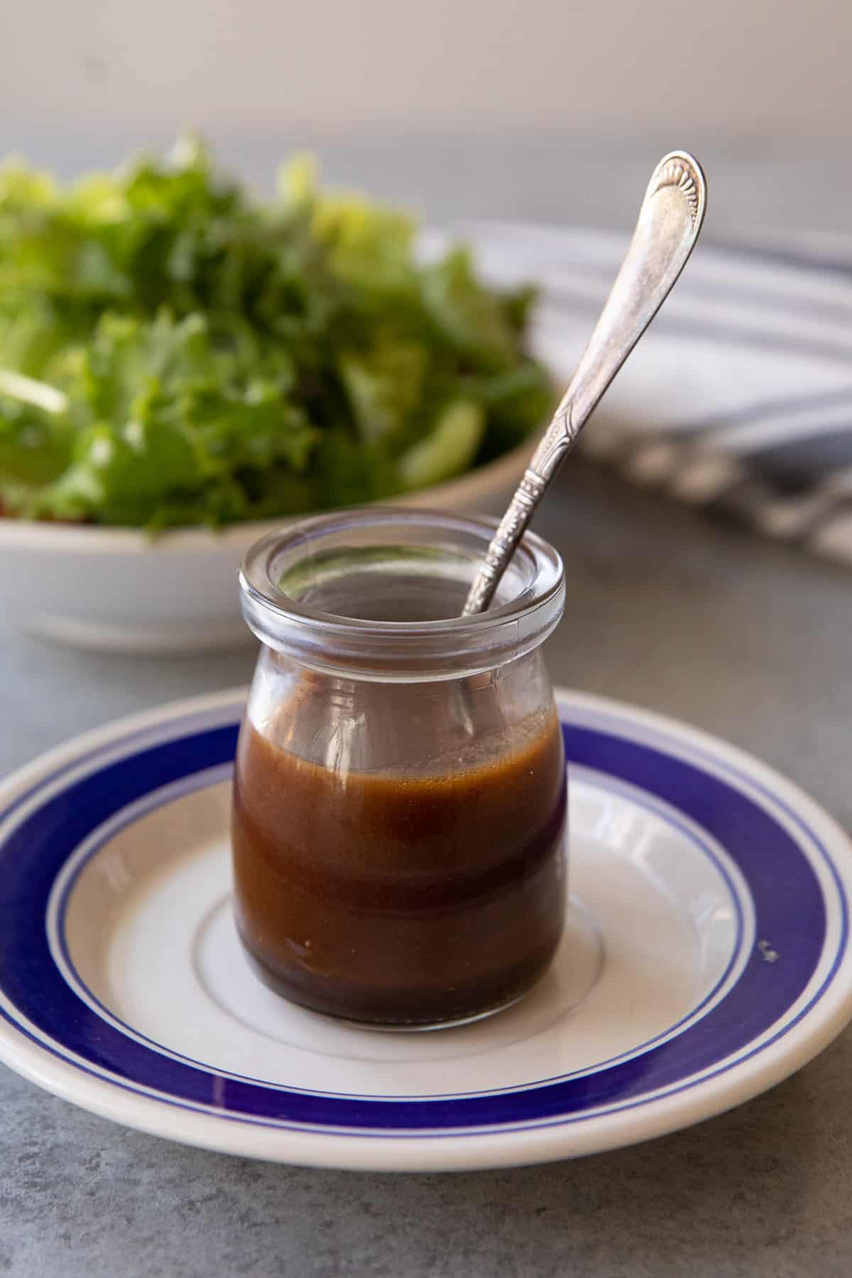 Close up shot of balsamic vinaigrette. 