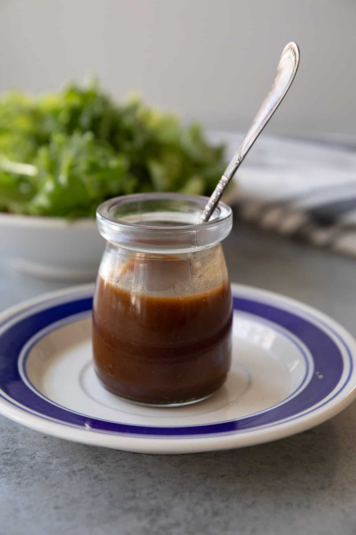 Balsamic vinaigrette in a jar.