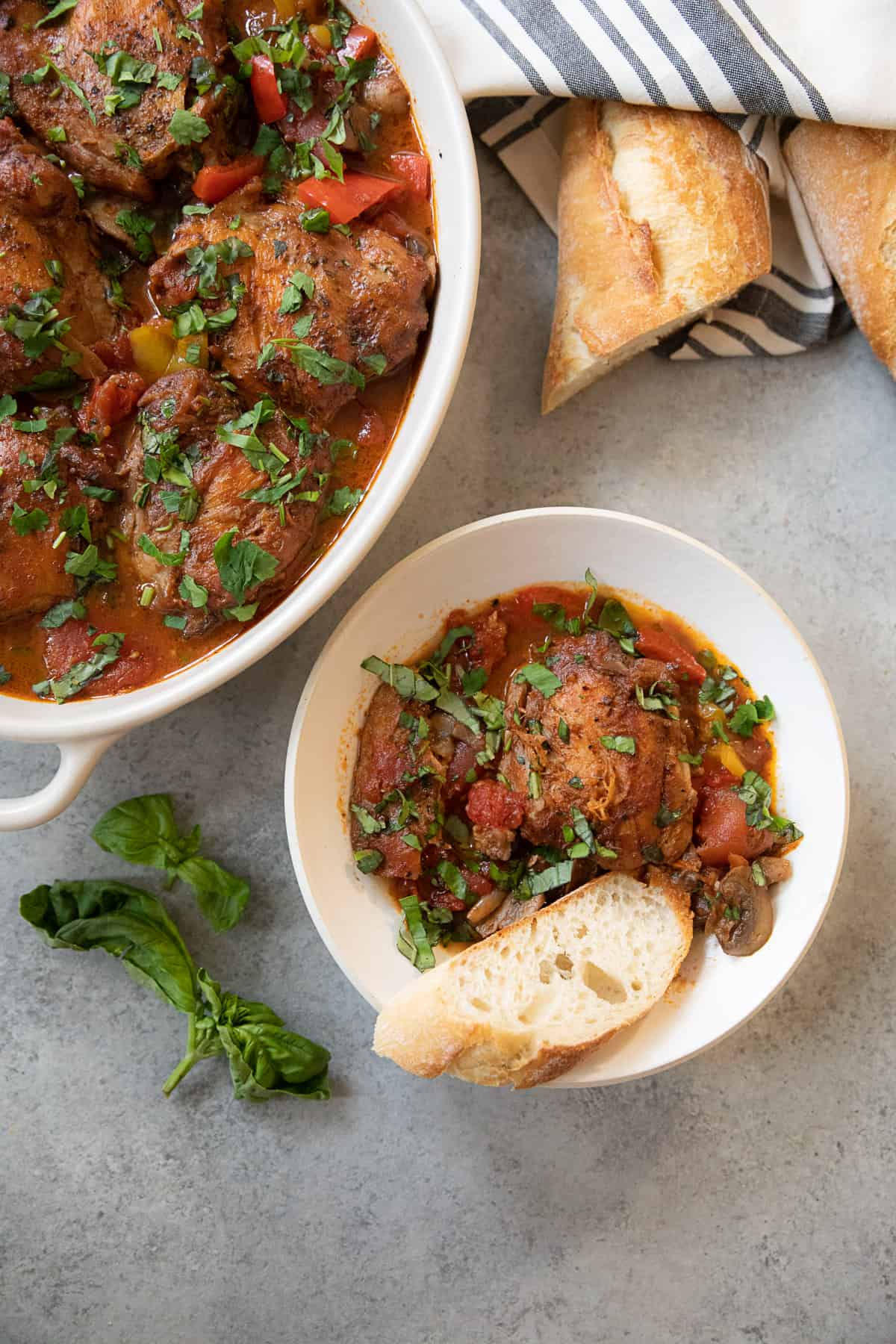 A bowl of Italian hunter style chicken stew. 