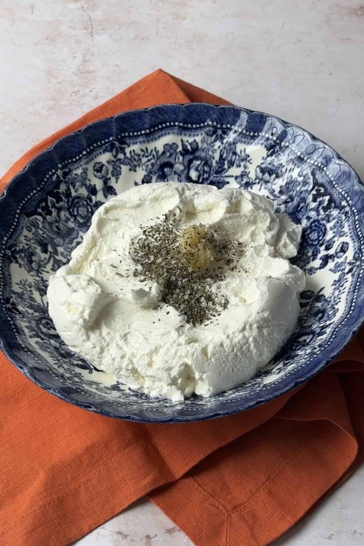 Labneh mixed with garlic, dried mint, salt and pepper.
