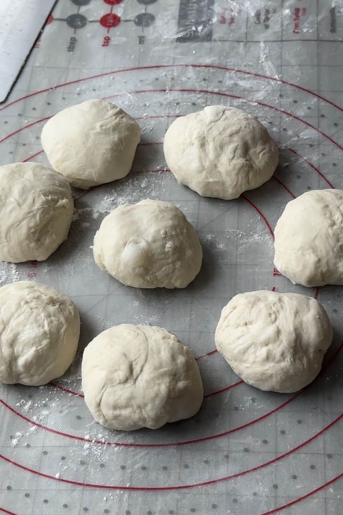 dough divided into 8 pieces