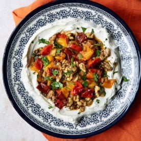 Labneh dip with roasted peppers.