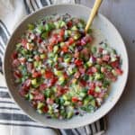 tahini salad with veggies and tahini dressing