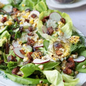Summer lettuce salad with tahini dressing.