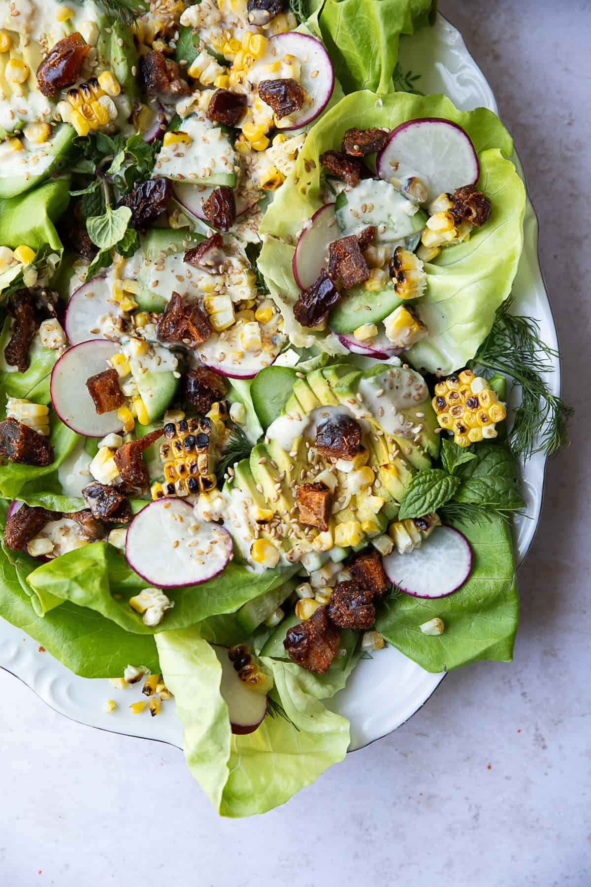 Overhead shot of the lettuce salad.