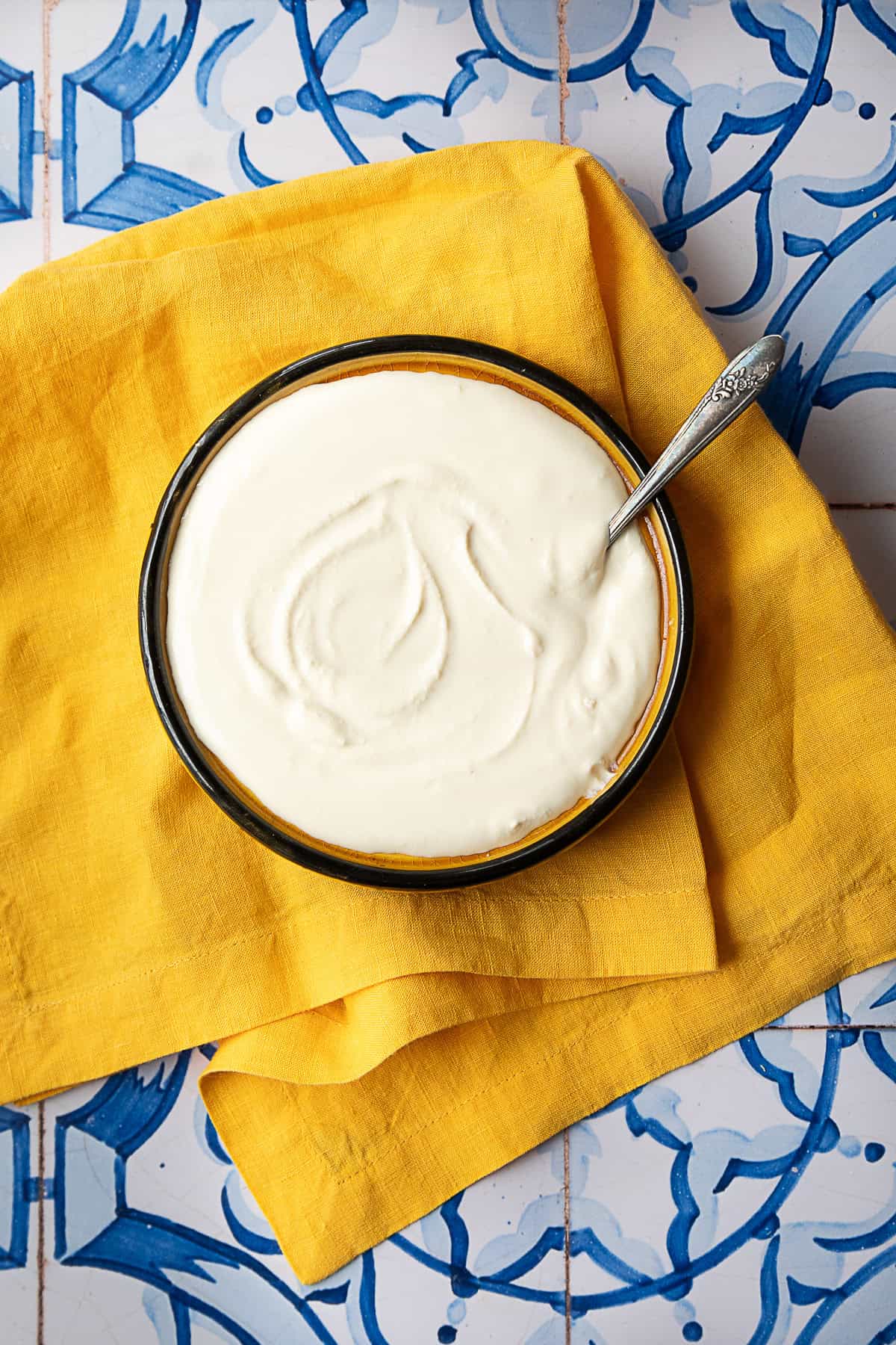 homemade final kashk in a decorative bowl