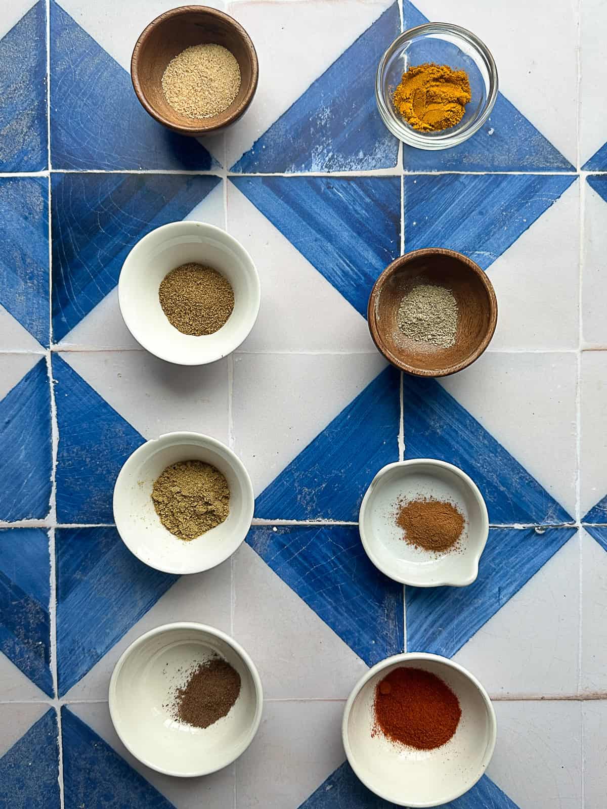 Shawarma Seasoning Ingredients spices in mini cups for shawarma seasoning