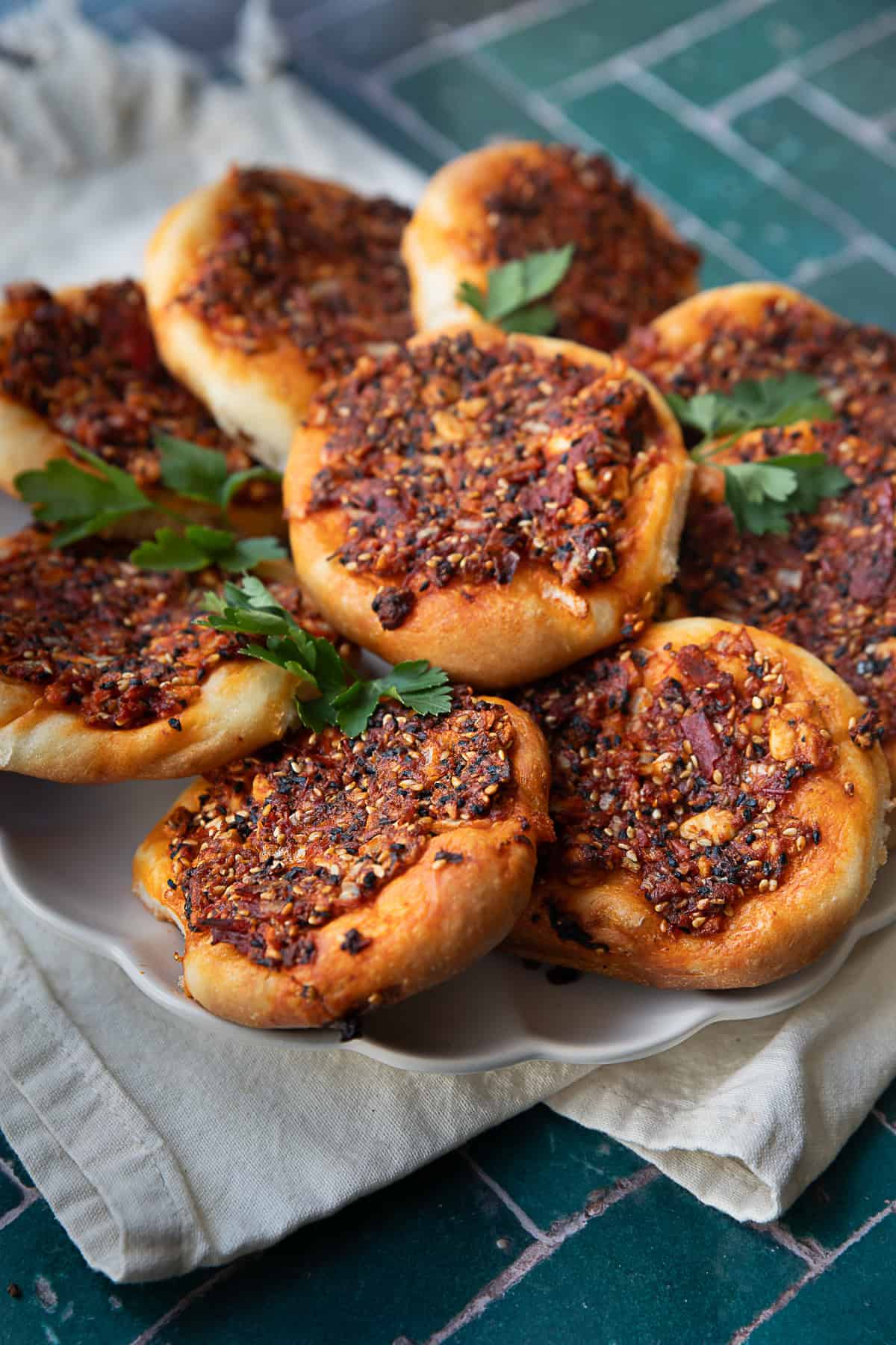 Turkish Biberli Ekmek Hatay pepper bread or biberlik ekmek served in a white plate
