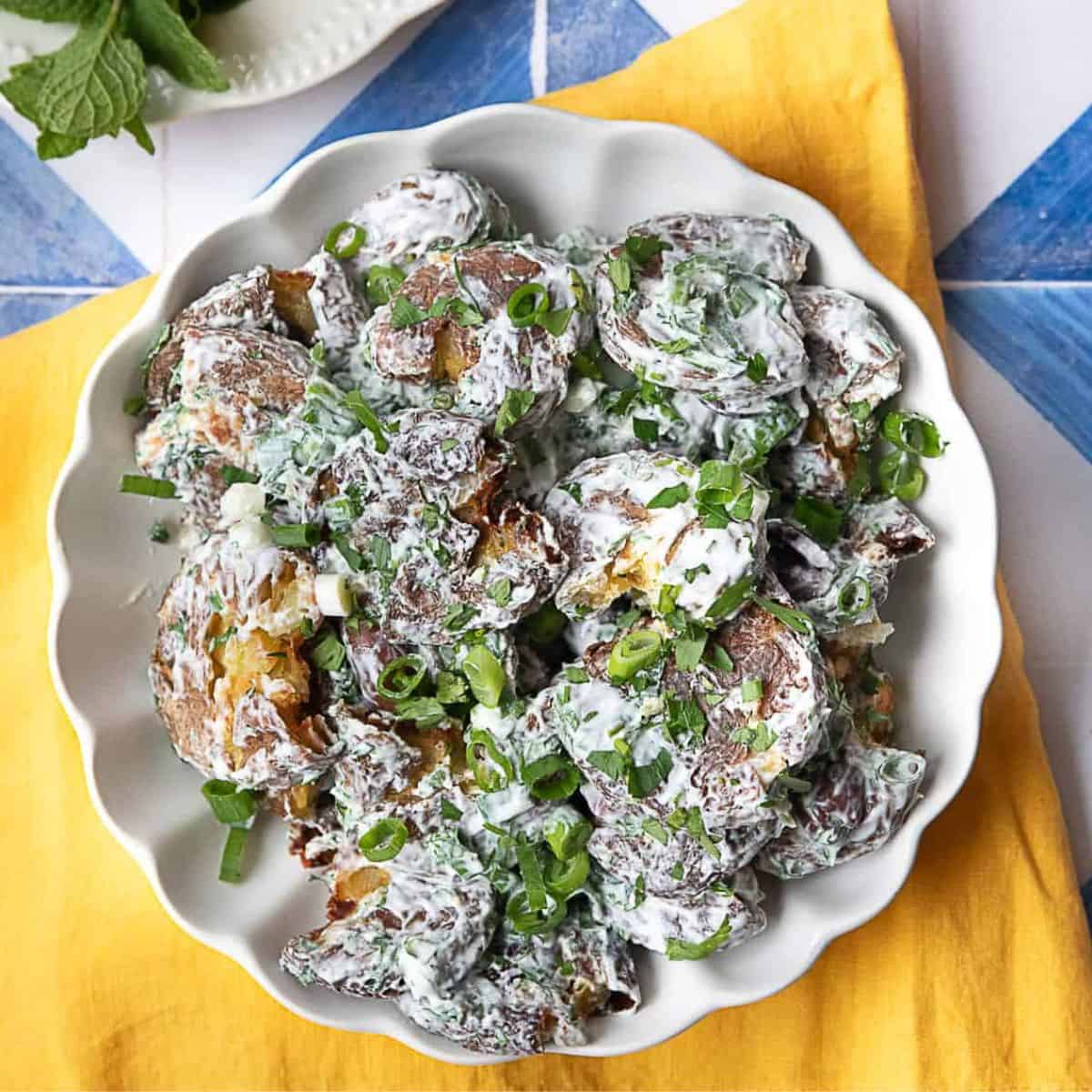 Smashed Potato Salad With Yogurt Tahini Dressing