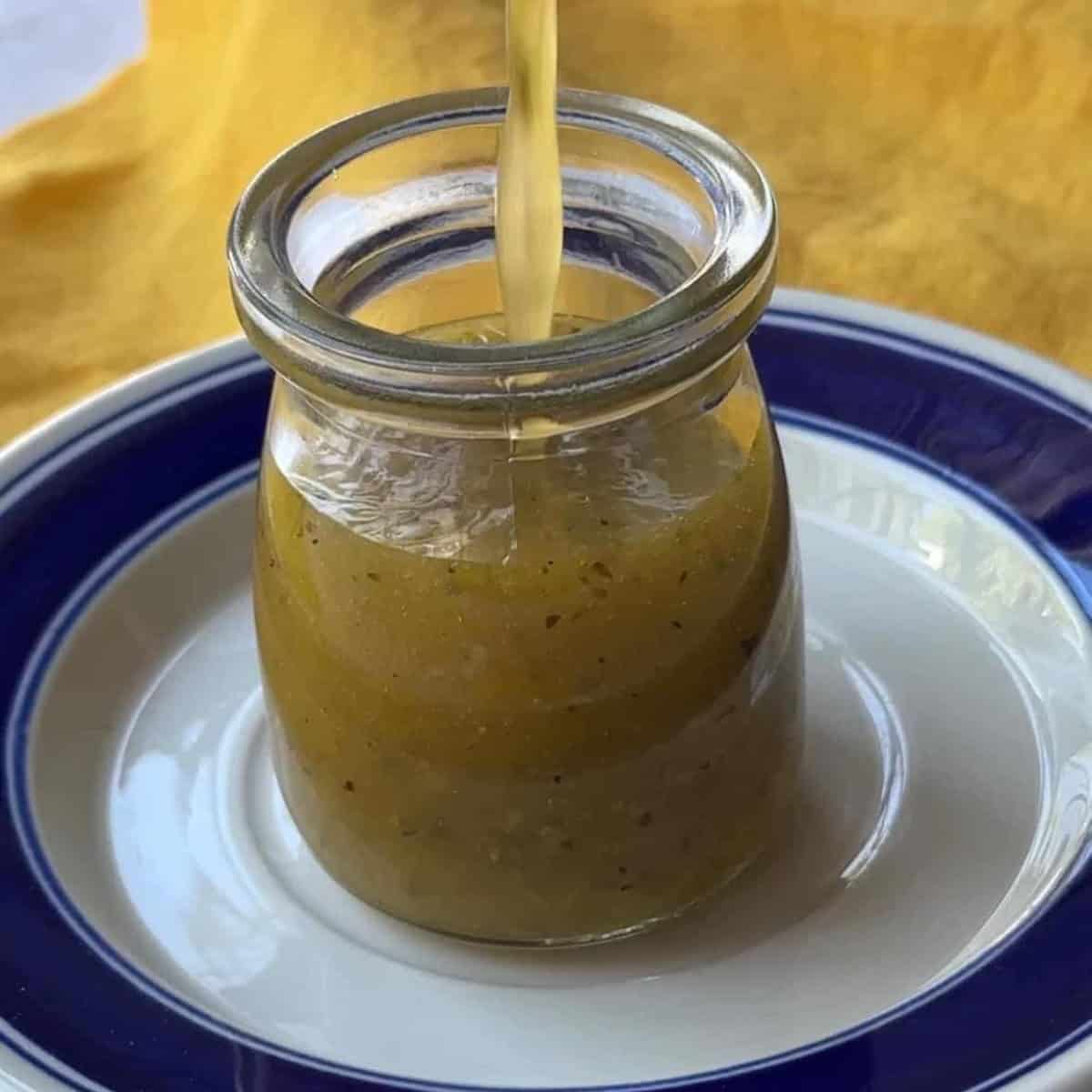 How to Make Greek Salad Vinaigrette pour and serve