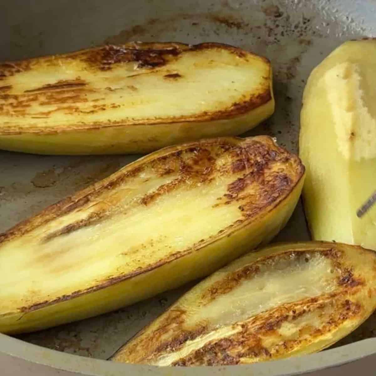 Sear the eggplant so it's brown.