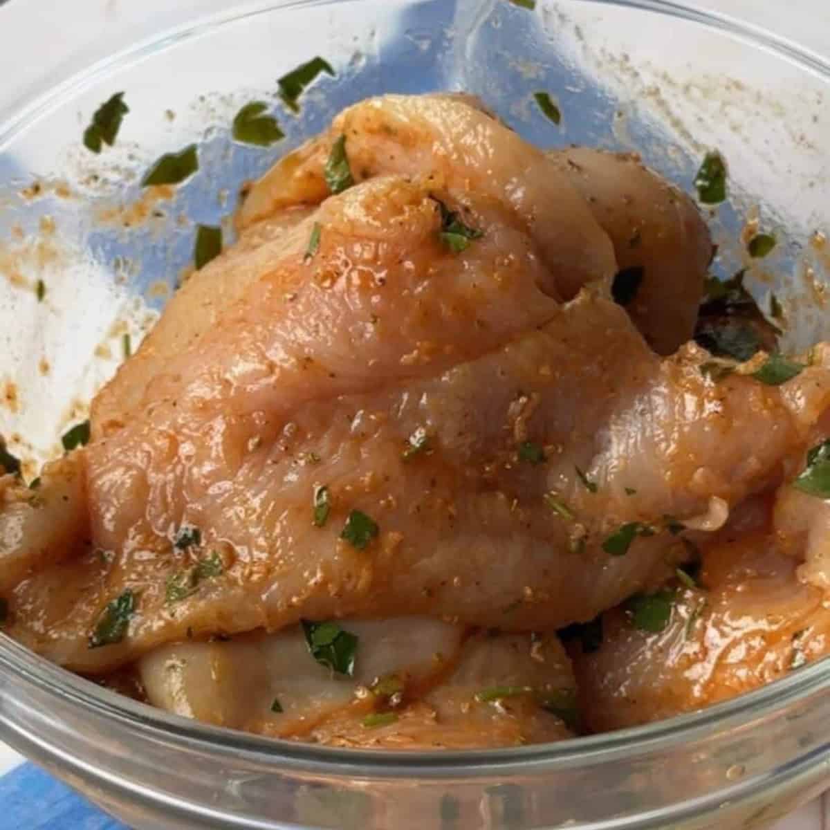 How to Make Middle Eastern Inspired Chicken Breast add chicken to marinade and mix well