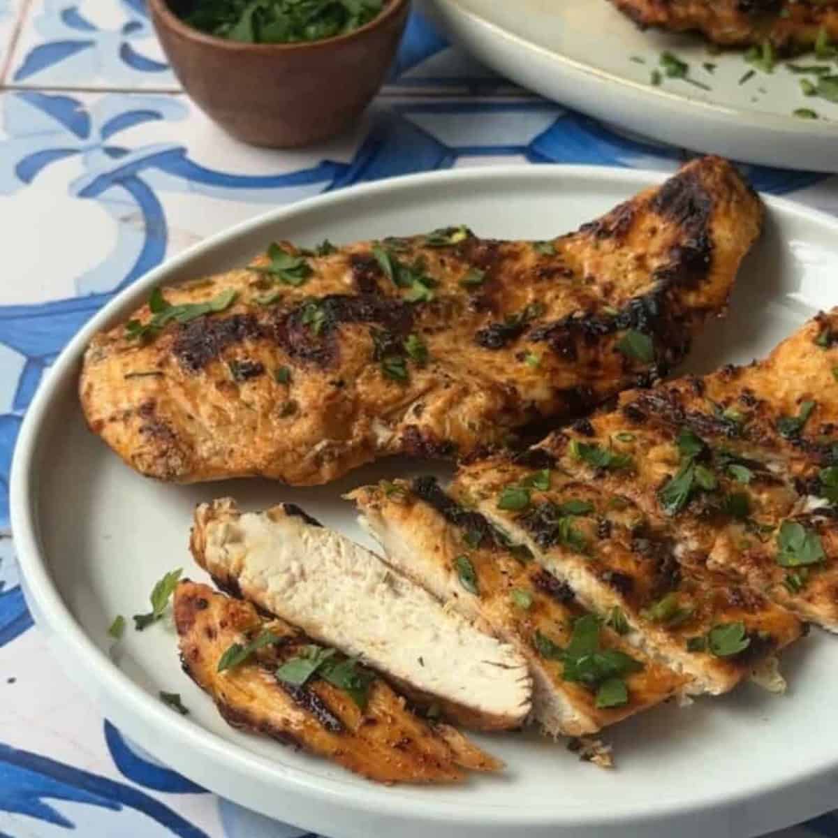 remove from grill, garnish, and serve
