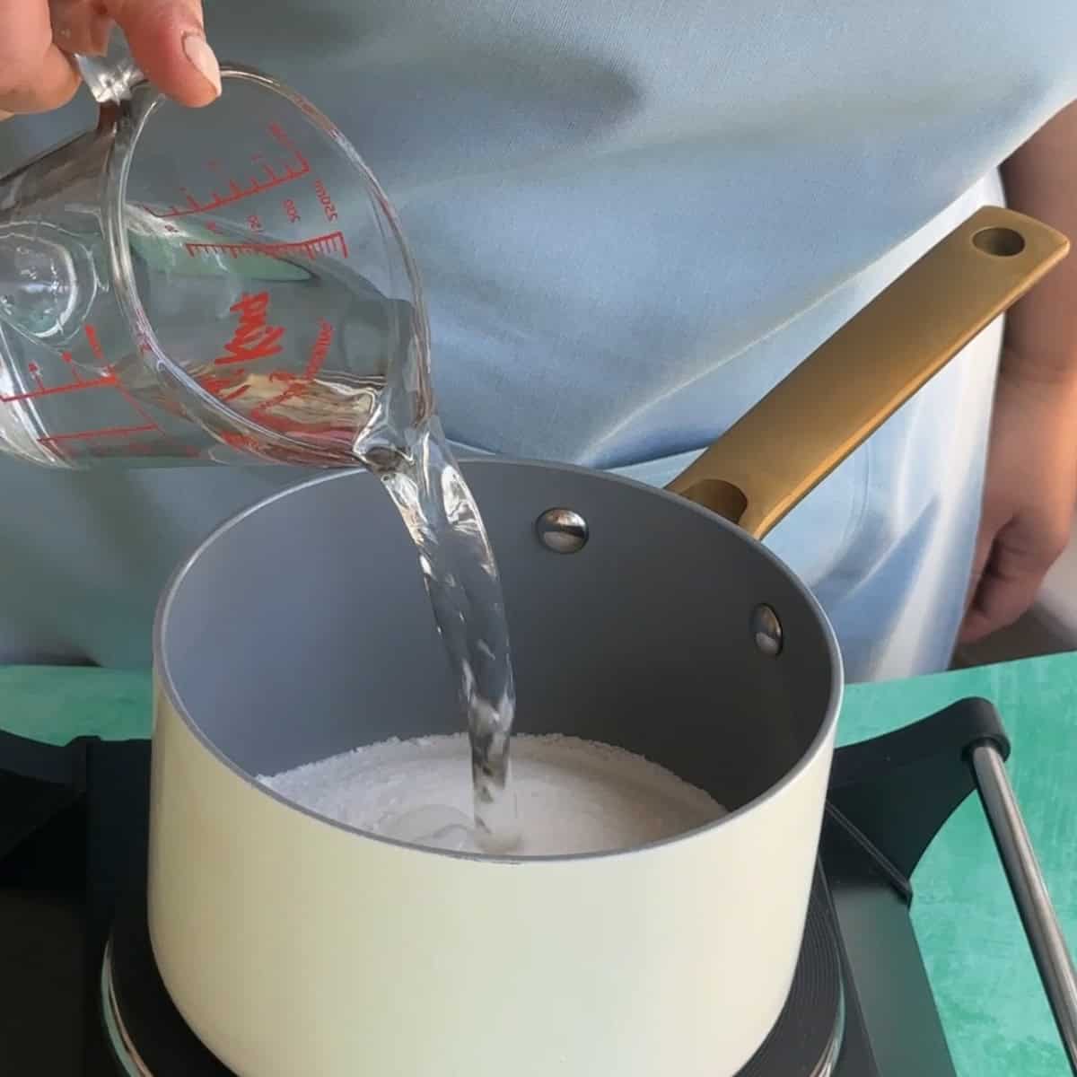 How to Make Ater (Simple Syrup) combine sugar, water, lemon juice, and orange blossom to make the simple syrup (ater)