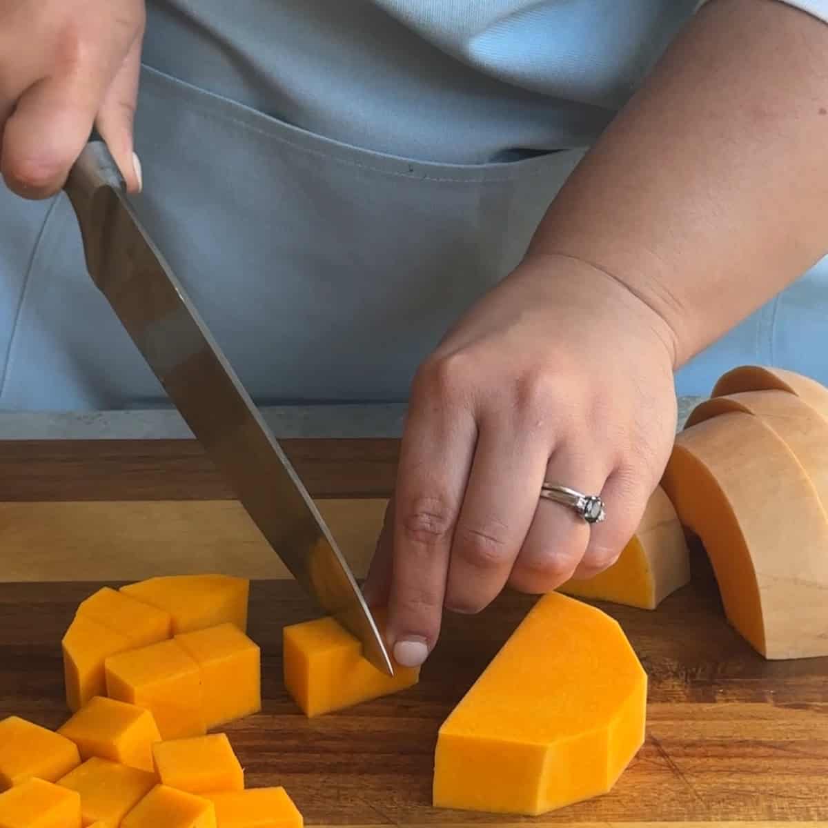 How to Sauté Butternut Squash slice butternut squash into even pieces