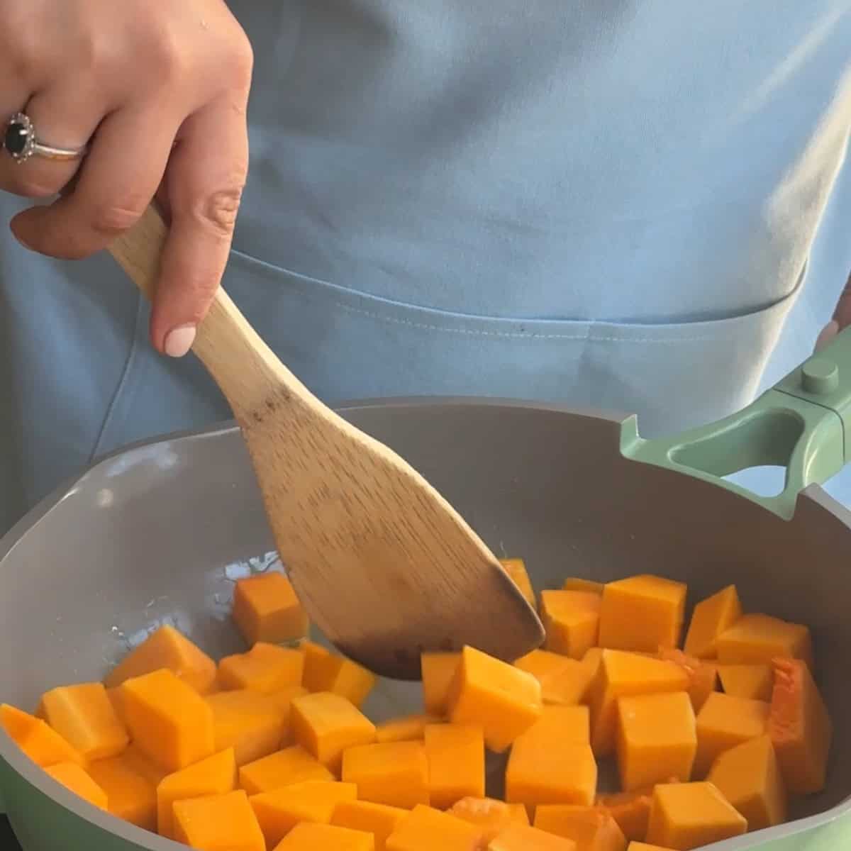 How to Sauté Butternut Squash heat oil and sauté butternut squash