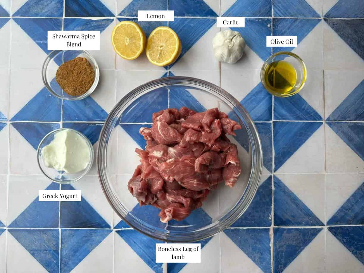 Homemade Lamb Shawarma Ingredients ingredients for seared lamb shawarma