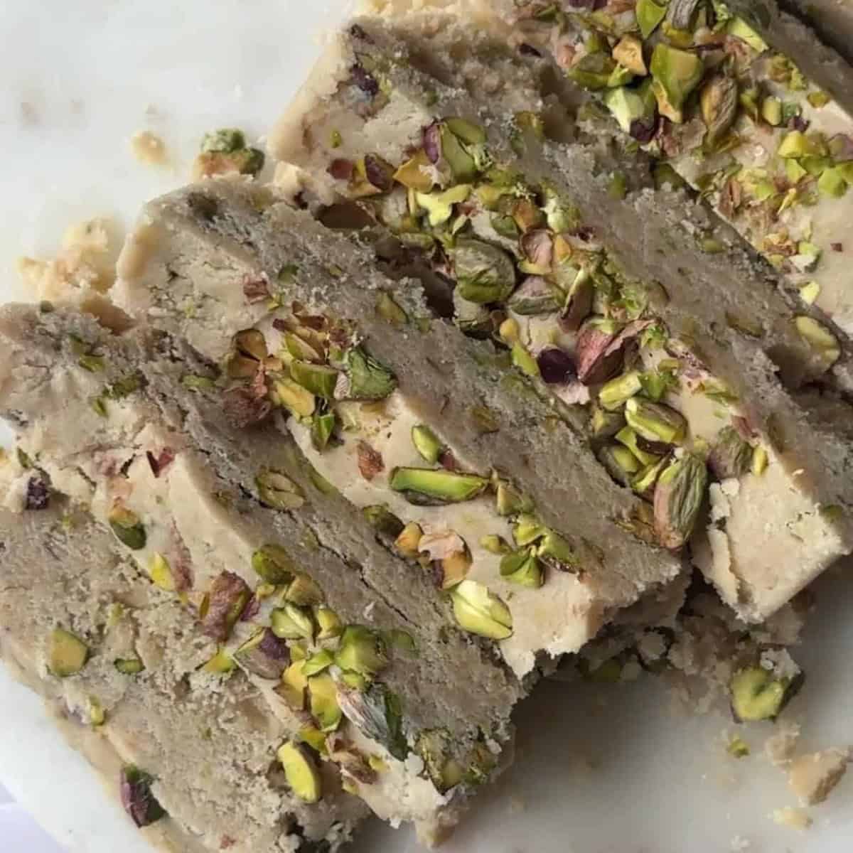 how to make tahini halva slice the tahini halva and serve