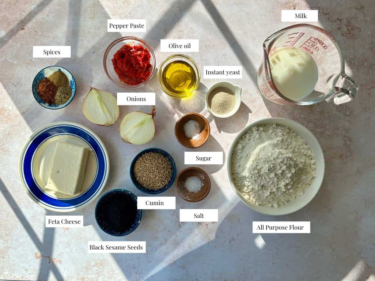 Biberli Ekmek Ingredients biberli ekmek (Hatay pepper bread) ingredients