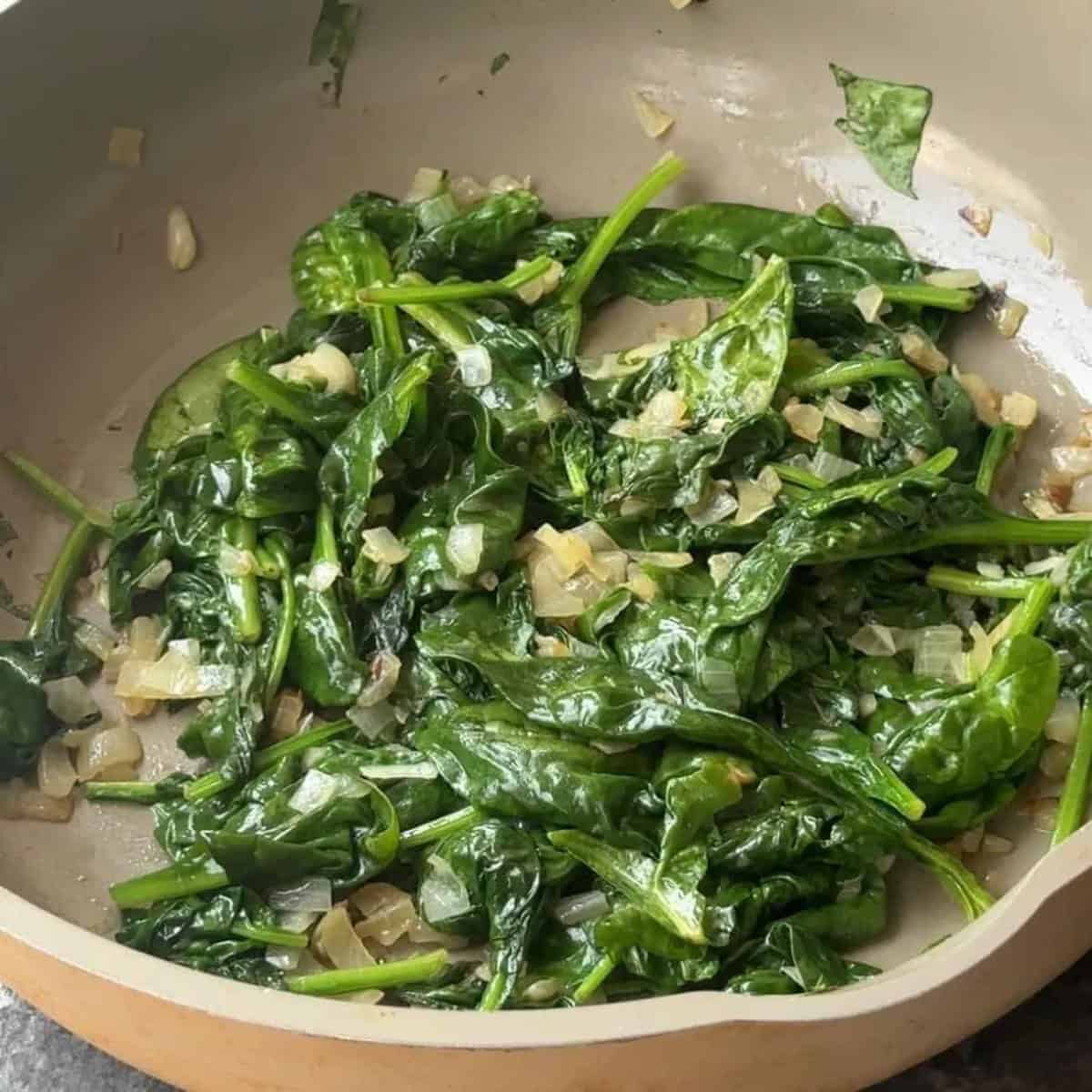 Spinach Filling for Turkish Pide Flatbread sauteed spinach and onions