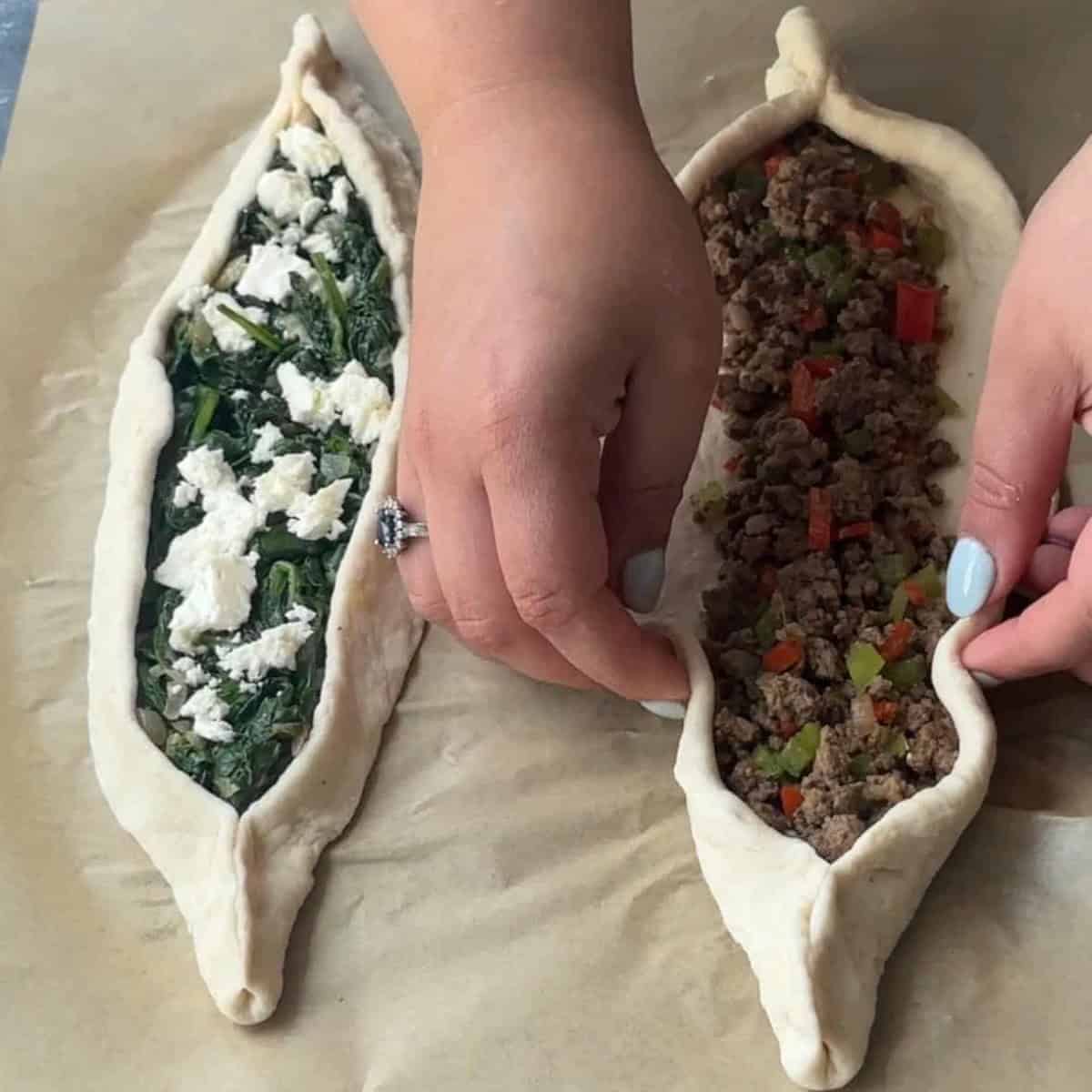 How To Shape Turkish Pide gently fold the edges over, pinching them together to create a rim or boat-like shape