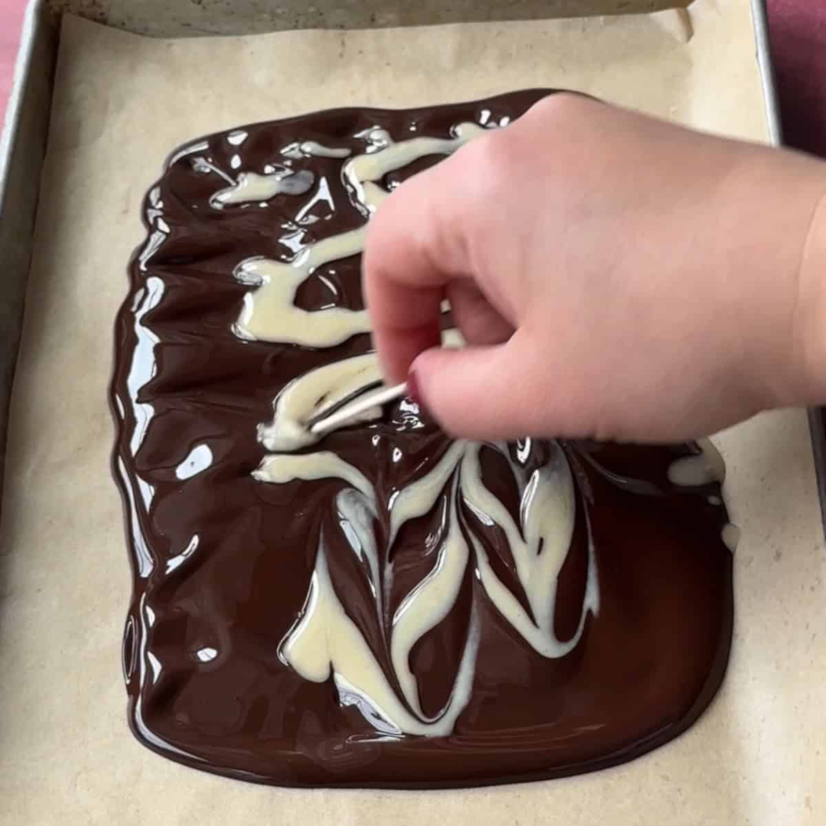 Swirling tahini and dark chocolate.