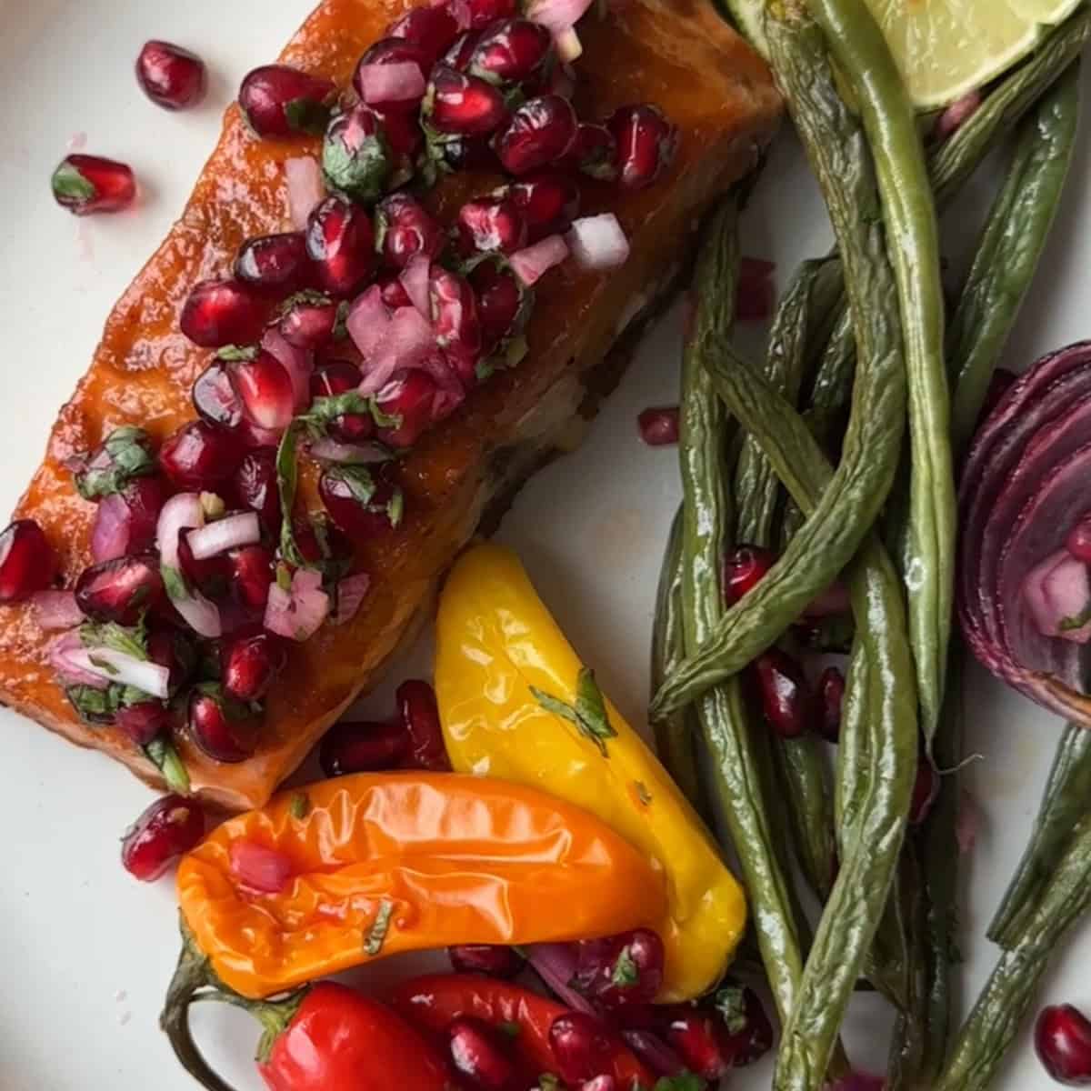 transfer salmon and salsa to a plate and serve with veggies