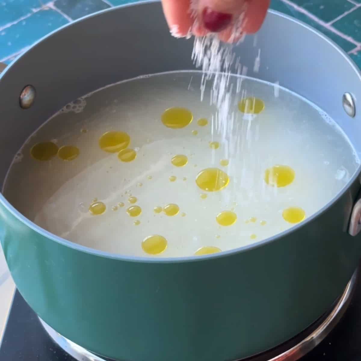 Cook the rice with water salt and olive oil.