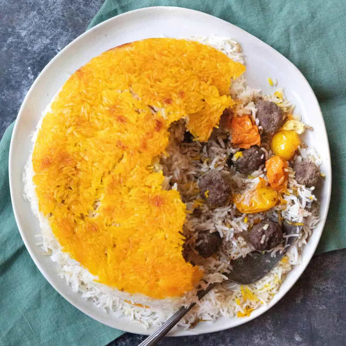 Sumac Polo (Persian Sumac Rice with Meatballs)