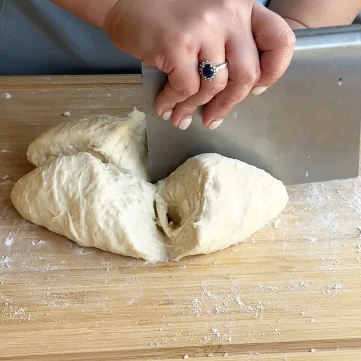 Manti Dumplings Dough Dough divided into four equal pieces