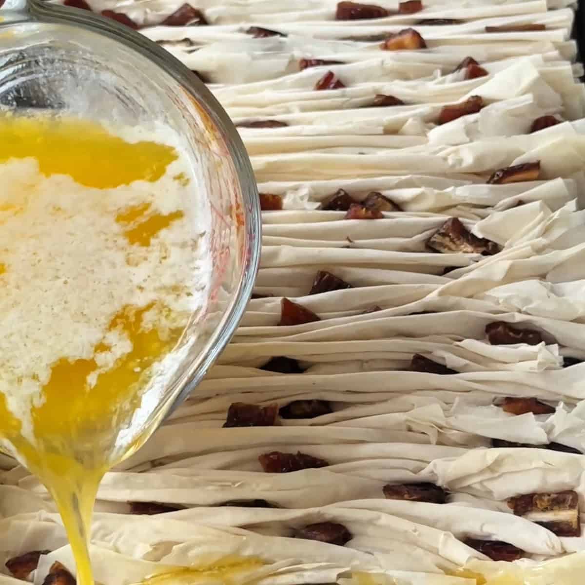 pour the butter over the cake.