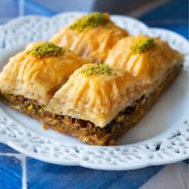 close up shot of pistachio baklava