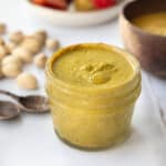 A jar of homemade pistachio cream.