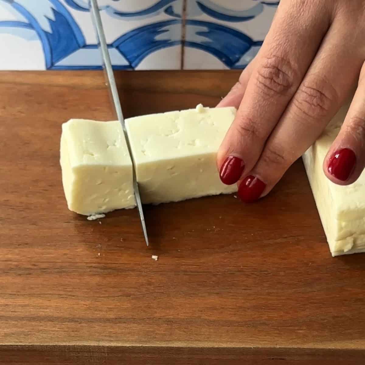 Cut the halloumi cheese into small pieces